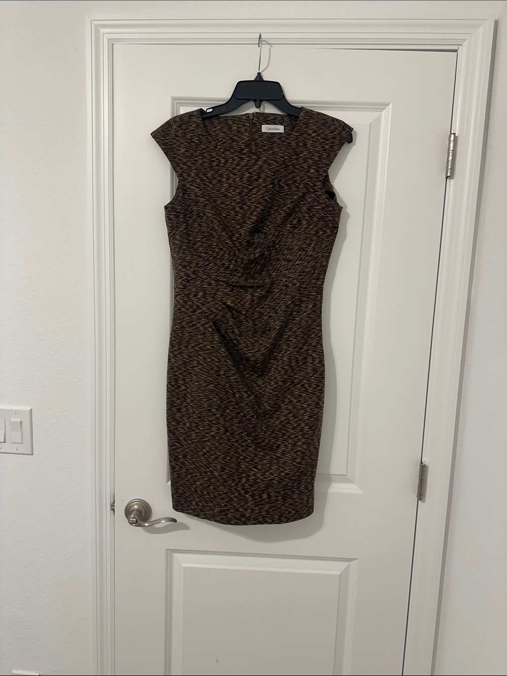 Calvin Klein Brown & Black Textured Midi Sheath Dress